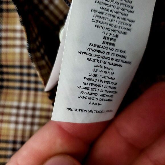 Michael Kors Slim‎ Fit Button Down Brown Plaid Collared XL Cotton Tencel - Picture 8 of 8